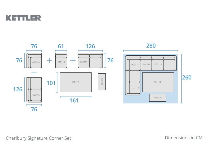 Kettler Palma Signature Corner Set (RH) with Glass High/Low Table - Oyster