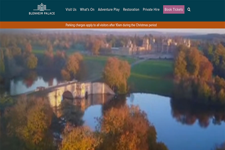 Screen shot of the Blenheim Palace and gardens website