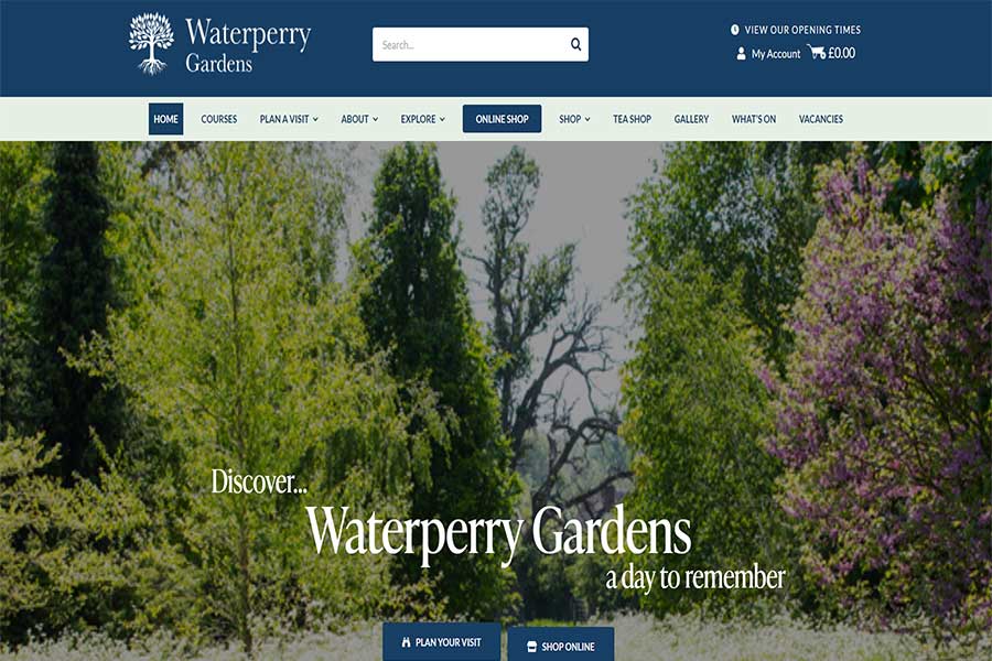 Screen shot of the website for Waterprerry Gardens in Oxfordshire