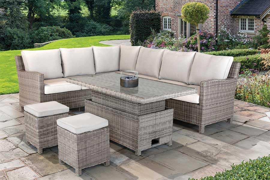 Kettler Palma Signature rattan corner garden dining set with height adjustable table and cushions