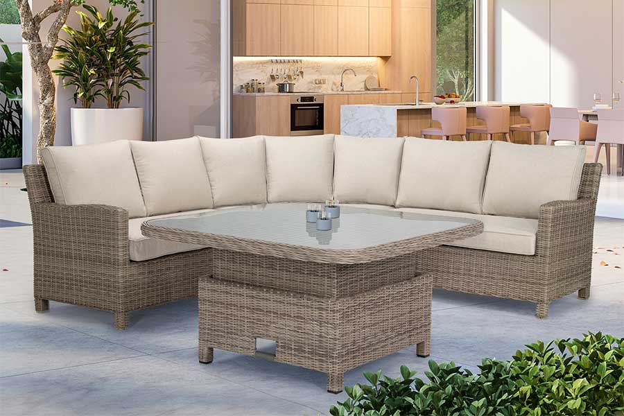 Kettler Palma large Grande wicker garden dining set with height adjustable table