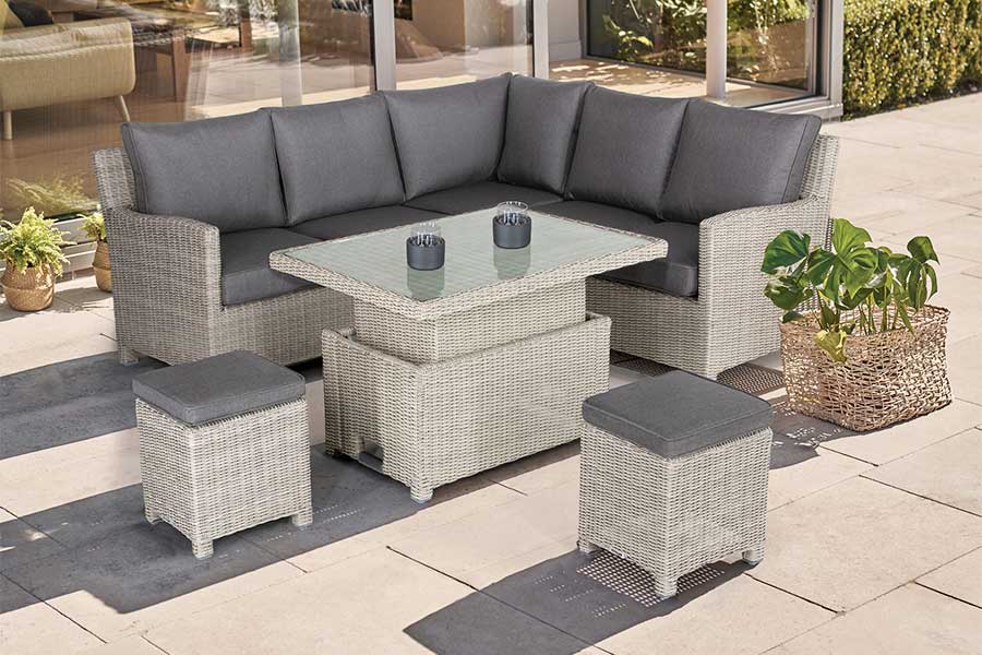 Kettler Palma mini rattan garden dining set with corner sofa and stools